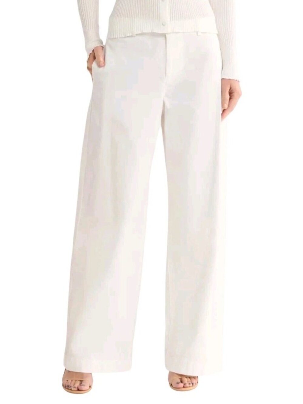 Vince Womens Pants Size 14 White Washed Cotton Wide Leg Side Seam Pockets New